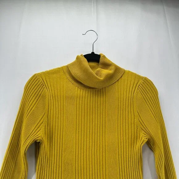 Moth Anthropologie Sweater Size M Ribbed Turtleneck Button Cuff Pullover Yellow - Picture 3 of 11